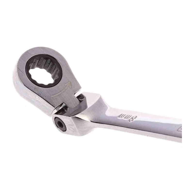 RS PRO Combination Ratchet Spanner 8 mm, 136mm Overall Length Chrome Vanadium Steel Chrome Finish 487-189