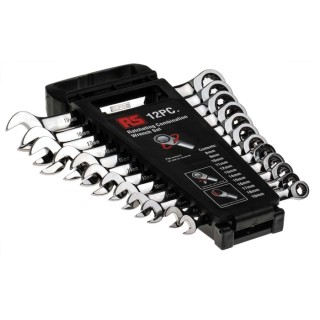 RS PRO 12-Piece Ratchet Spanner Set, 8 To 19 mm, Chrome Vanadium Steel 487-191