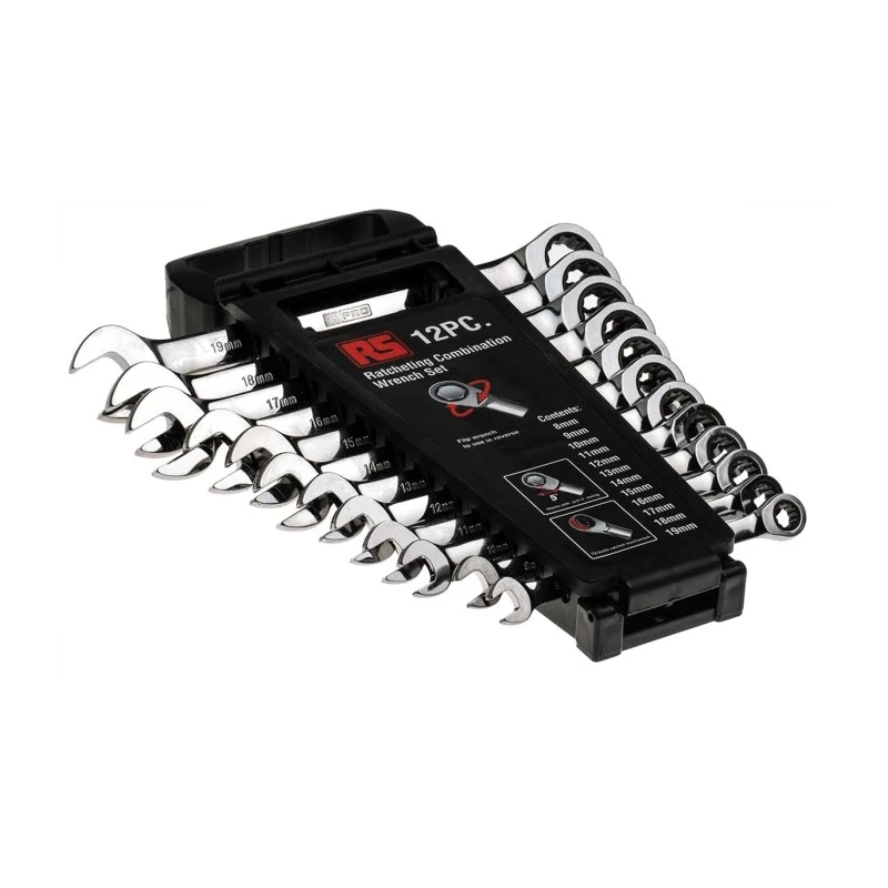 RS PRO 12-Piece Ratchet Spanner Set, 8 To 19 mm, Chrome Vanadium Steel 487-191
