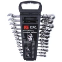 RS PRO 12-Piece Hinged Ratchet Combination Spanner Set 8 to 19 mm Chrome Vanadium Steel 487-268