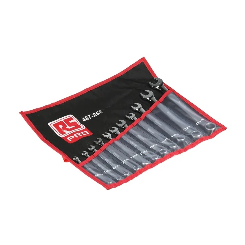 RS PRO 11-Piece Chrome Vanadium Steel Metric Combination Spanner Set, 6 To 19 mm 487-258
