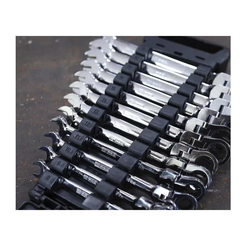 RS PRO 12-Piece Hinged Ratchet Combination Spanner Set 8 to 19 mm Chrome Vanadium Steel 487-268