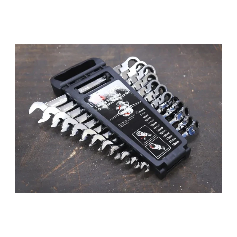 RS PRO 12-Piece Hinged Ratchet Combination Spanner Set 8 to 19 mm Chrome Vanadium Steel 487-268