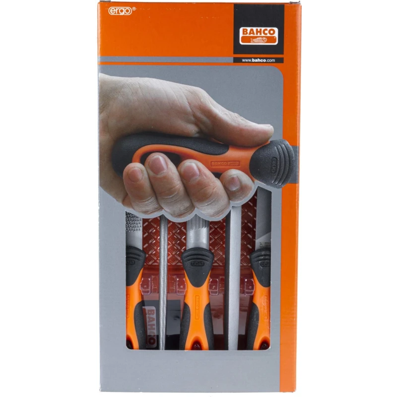 Bahco Second-Cut Engineers Half Round File 200 mm Length, 5 Pieces with Handles 1-477-08-2-2