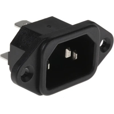 RS PRO C14 Straight Panel Mount IEC Connector 250V 10A Male Solder Termination 488-191