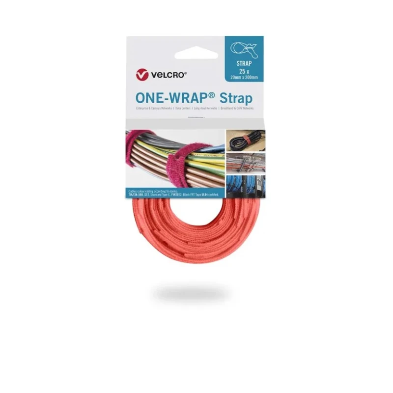 VELCRO® Red Reclosable Fastener 20mm Width x 200mm Length, Polyamide Polypropylene Material, RoHS Compliant VEL-OW64505