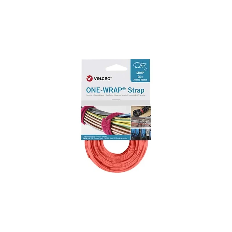 VELCRO® Orange Reclosable Fastener 20mm Width x 200mm Length, Polyamide & Polypropylene, Loop Type VEL-OW64511