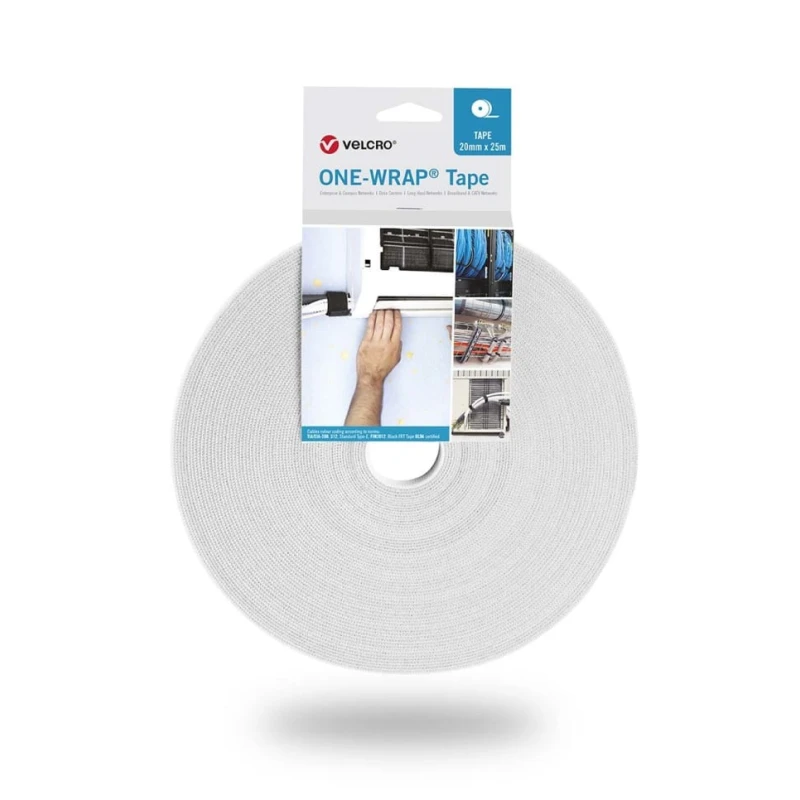 VELCRO® White Reclosable Fastener Cable Tie 25mm Width x 300mm Length, 2.35mm Thickness, Polypropylene and VEL-OW64800
