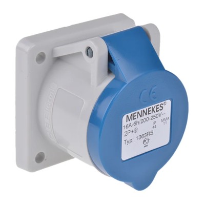MENNEKES Industrial Power Connector Panel Mount 16A 230V IP44 Blue 3-Pole IP44