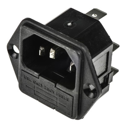 Bulgin C14 Straight Panel Mount IEC Connector Male, 250V, 10A, Fuse Size 5x20 mm PF0002/63