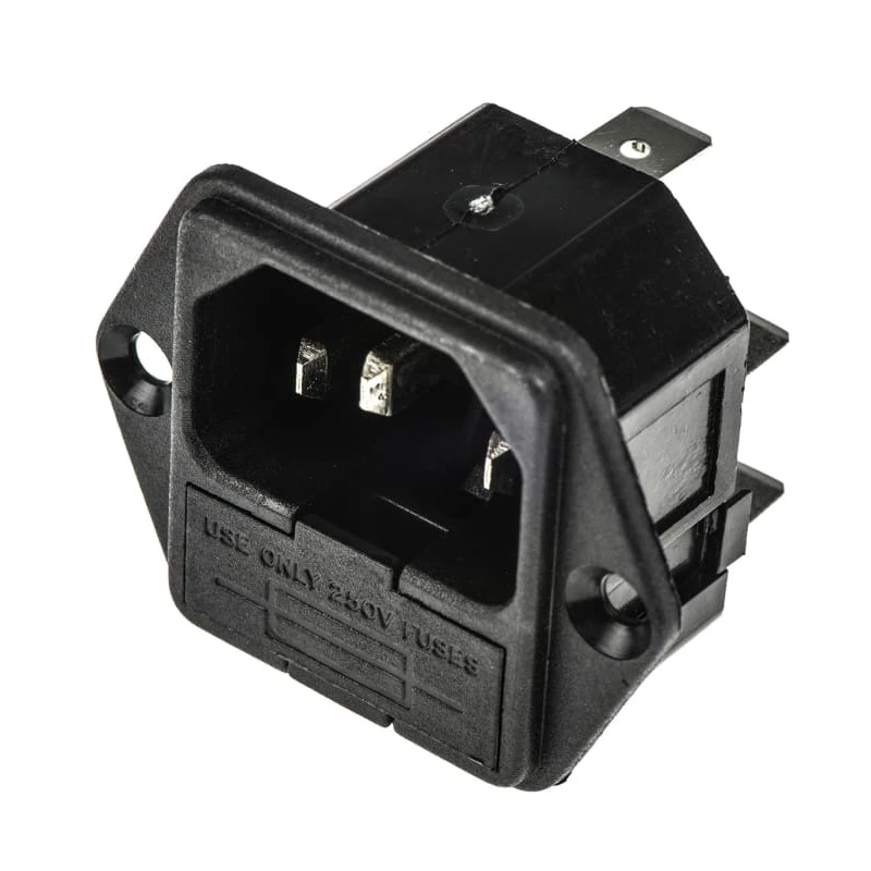 Bulgin C14 Straight Panel Mount IEC Connector Male, 250V, 10A, Fuse Size 5x20 mm PF0002/63