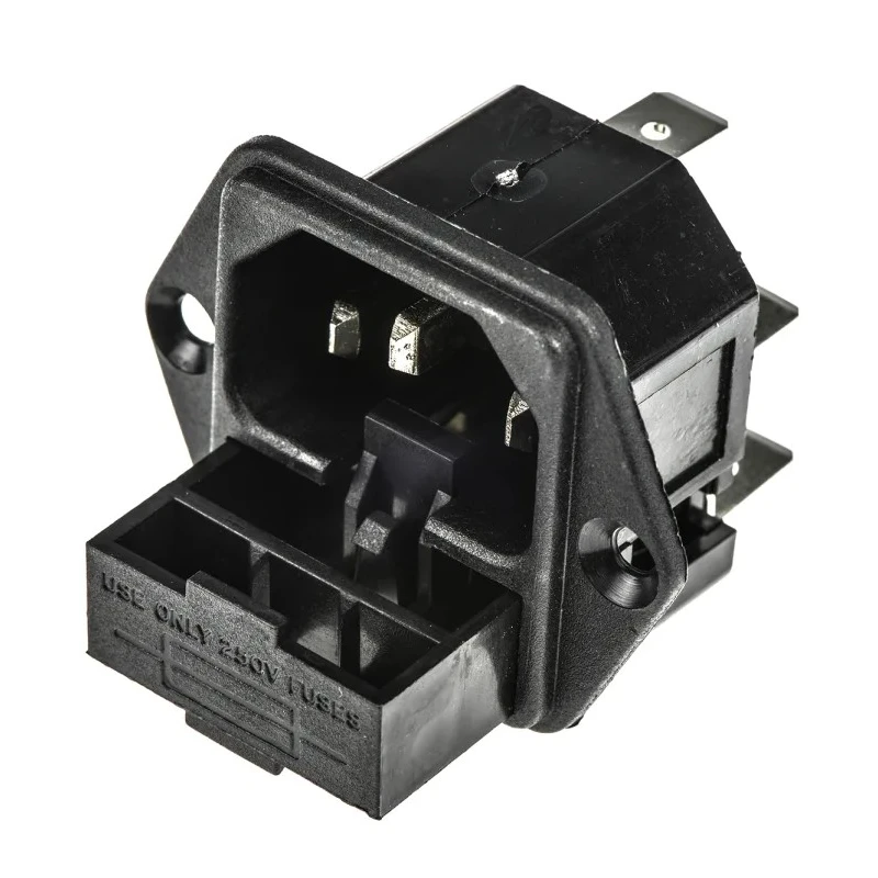 Bulgin C14 Straight Panel Mount IEC Connector Male, 250V, 10A, Fuse Size 5x20 mm PF0002/63