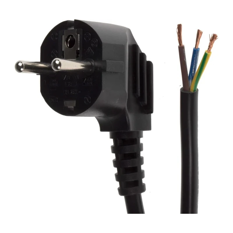 RS PRO Unterminated to CEE 7/3 Schuko Power Cord, 3 m, Black PVC, 10A, 250V 490-245