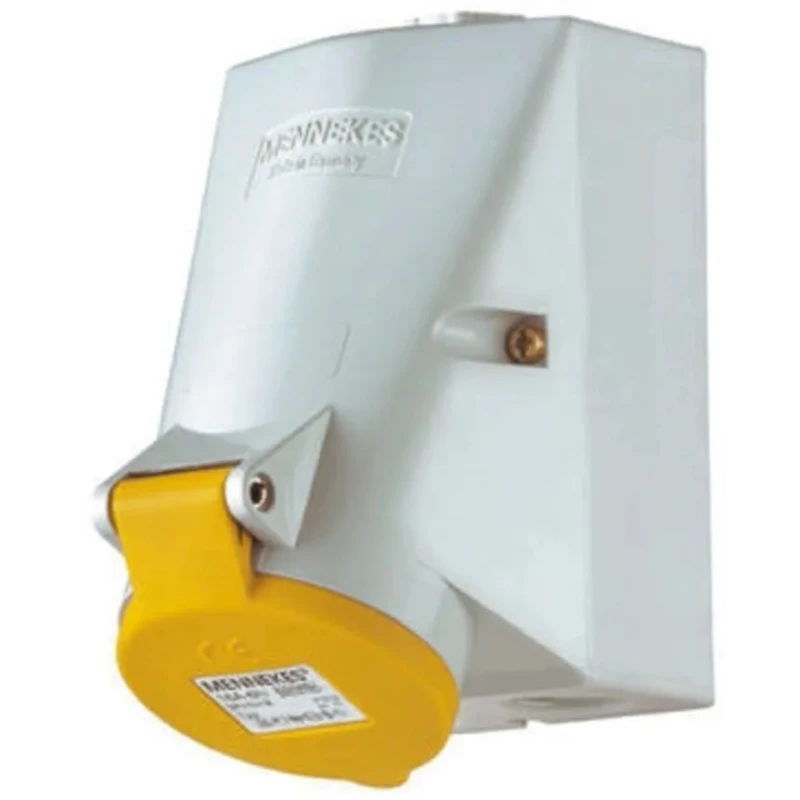 MENNEKES Wall Mount Industrial Socket, Rated At 32A, 110V, IP44 Yellow, 3 Pole Configuration IP44