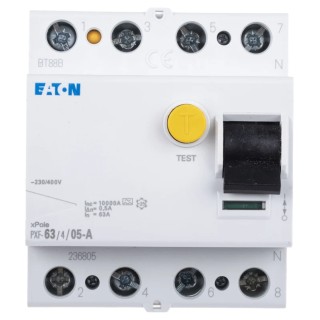 Eaton PXF-A Series Residual Current Circuit Breaker 63A 3+N-Pole 500 mA Type A 630A Breaking Capacity 236805 PXF-63/4/05-A
