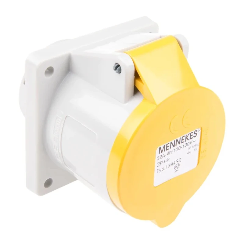MENNEKES Industrial Power Connector 32A 110V IP44 Yellow Panel Mount 2P+PE 7313 IP44