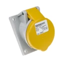 MENNEKES Panel Mount Industrial Power Connector, Rated at 16A, 110V, IP44 Yellow, 2P+PE, Series 7313 IP44