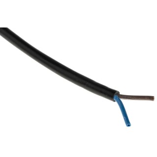 RS PRO 2 Core Power Cable Black 0.75mm² 70°C PVC Jacket 100m Length 300V H03VV-F 491-908