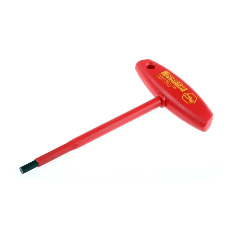 Wiha T Metric Hex Key, Hex Size 6 mm, Long Arm, Chrome Vanadium Steel, Black Finish 27930