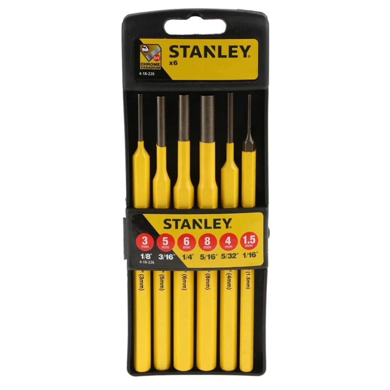 Stanley 6-Piece Pin Punch Set, 3mm Shank Diameter, 6in Overall Length, Chrome Vanadium Steel 4-18-226