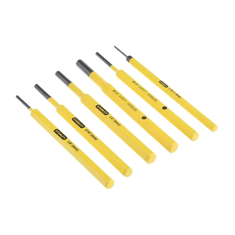 Stanley 6-Piece Pin Punch Set, 3mm Shank Diameter, 6in Overall Length, Chrome Vanadium Steel 4-18-226