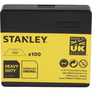Stanley Flat Safety Knife Blade Heavy Duty 62mm Length 0.61mm Thickness 100 Pieces 1-11-921