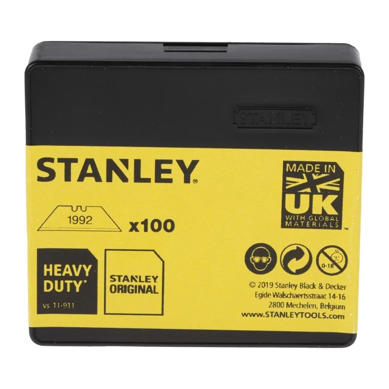 Stanley Flat Safety Knife Blade Heavy Duty 62mm Length 0.61mm Thickness 100 Pieces 1-11-921