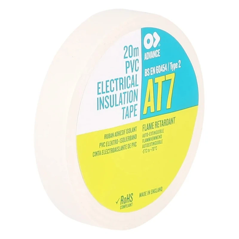 Advance Tapes White Polyvinyl Chloride Electrical Tape 12mm x 20m 0.13mm Thickness AT7