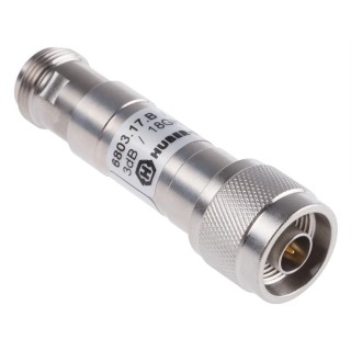 Huber+Suhner RF Attenuator Straight 0.3 dB N Plug to N Socket 50Ω 4-18GHz 130°C 6803.17.B