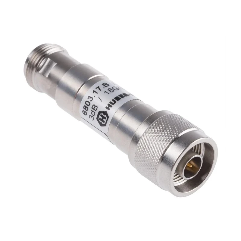 Huber+Suhner RF Attenuator Straight 0.3 dB N Plug to N Socket 50Ω 4-18GHz 130°C 6803.17.B