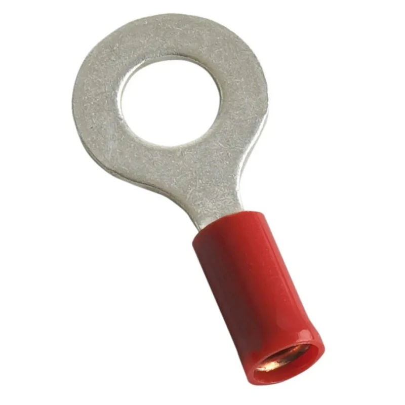 MECATRACTION Insulated Ring Terminal M4 Stud Size 22 AWG to 16 AWG Wire Size Red Polycarbonate Sleeve C100SA1-4
