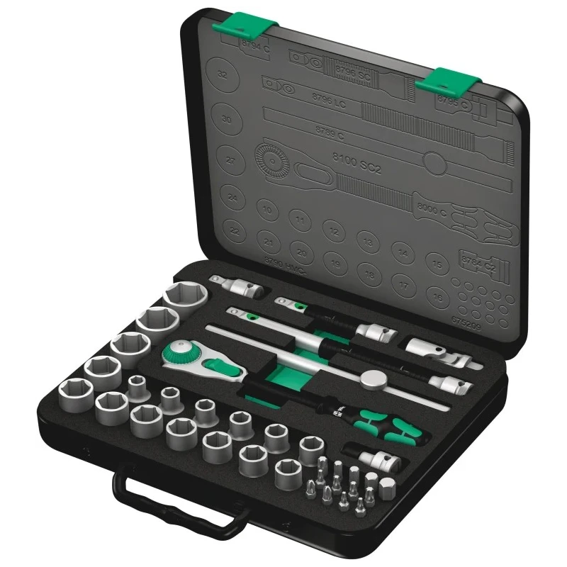 Wera 37-Piece 1/2 in Non-Impact Socket Set Chrome Vanadium Steel 10 to 32 mm Drive 05003645001