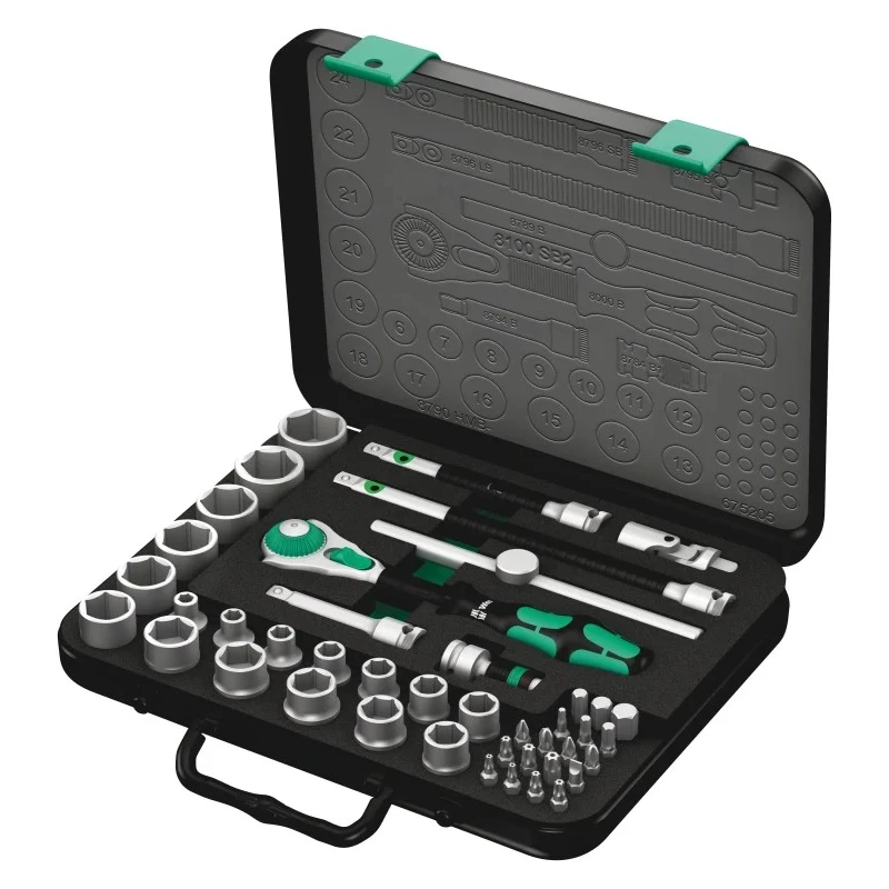 Wera 43-Piece 3/8 in Hexagon Non-Impact Socket Set Chrome Vanadium Steel 6 to 24 mm 05003594001