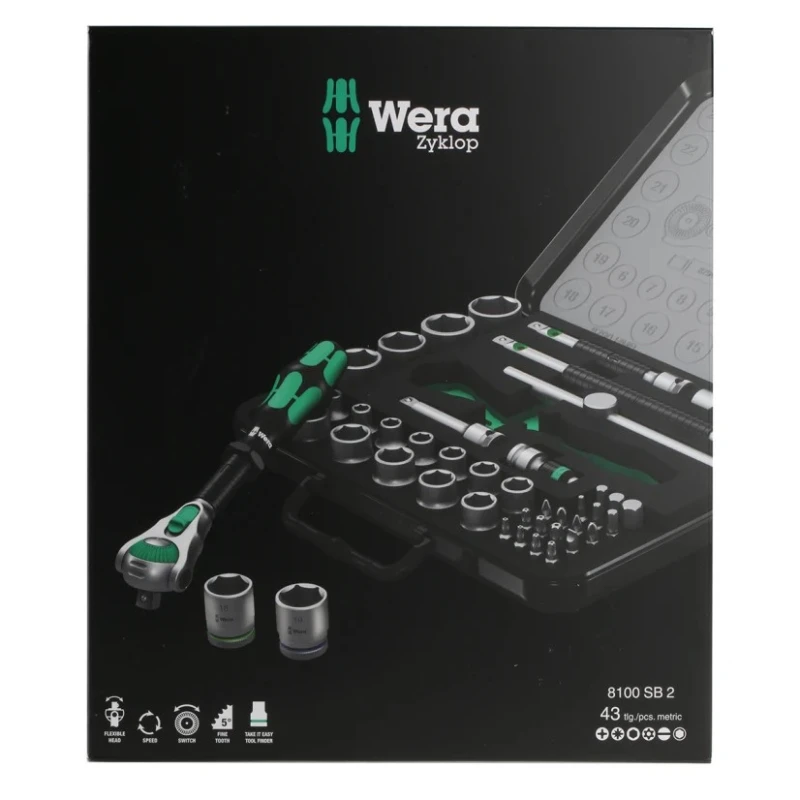 Wera 43-Piece 3/8 in Hexagon Non-Impact Socket Set Chrome Vanadium Steel 6 to 24 mm 05003594001