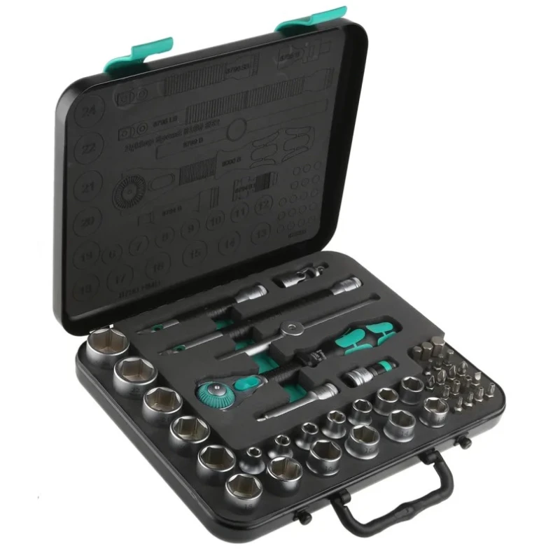 Wera 43-Piece 3/8 in Hexagon Non-Impact Socket Set Chrome Vanadium Steel 6 to 24 mm 05003594001