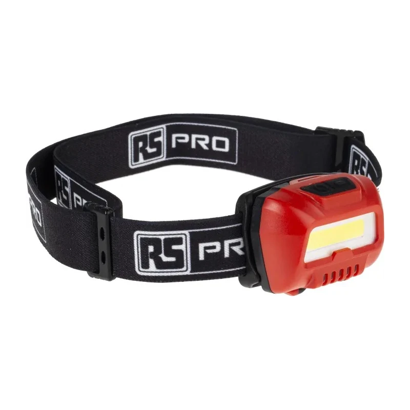 RS PRO COB LED Head Torch 350 lm 22 m 3 x AAA Batteries Polycarbonate Housing Adjustable Beam 200-6746