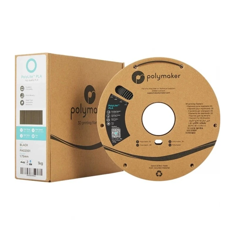 Polymaker 1.75 mm Black PLA 3D Printer Filament, 3 kg PA02037