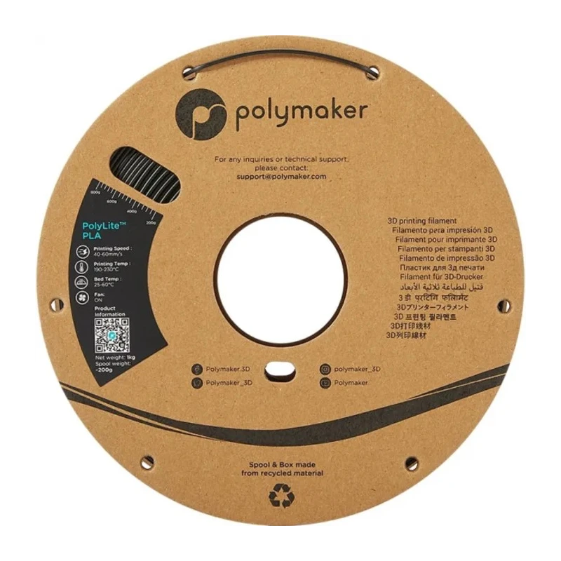 Polymaker 1.75 mm Black PLA 3D Printer Filament, 3 kg PA02037