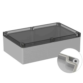 RS PRO Grey Clear Lid Polycarbonate General Purpose Enclosure IP66 IK07 85 mm x 300 mm x 230 mm 201-0169
