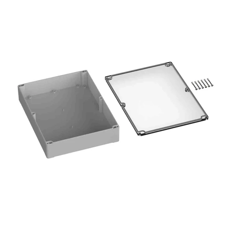 RS PRO Grey Clear Lid Polycarbonate General Purpose Enclosure IP66 IK07 85 mm x 300 mm x 230 mm 201-0169