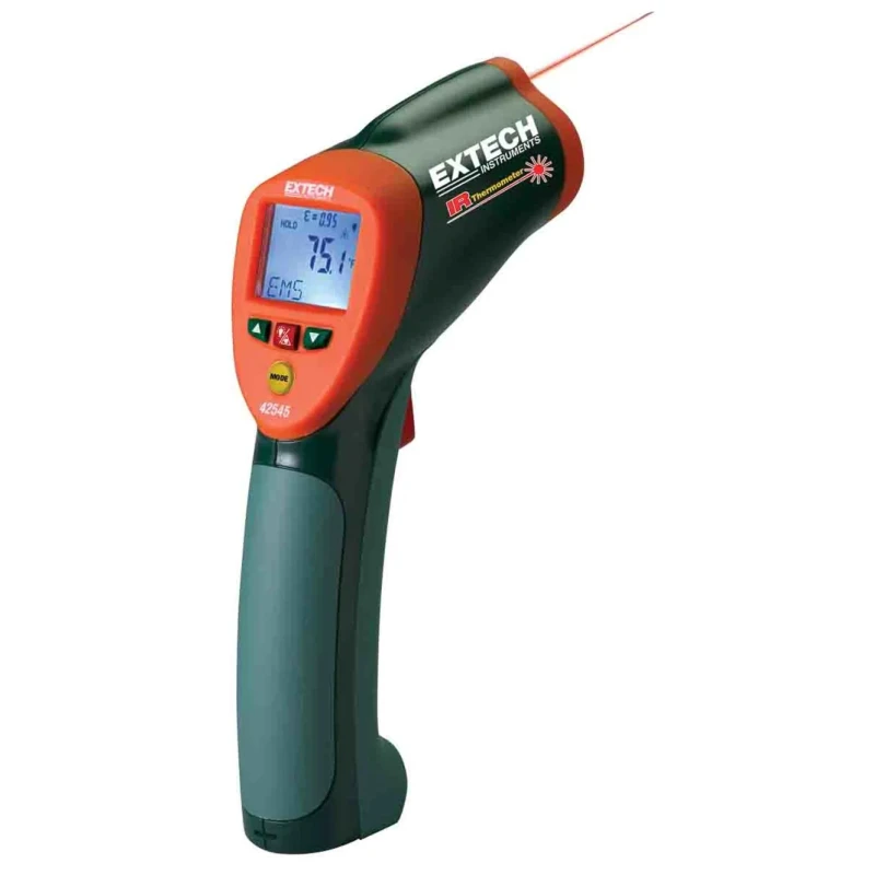 Extech High Temperature Infrared Thermometer, -50 °C to 1000 °C Range, ±2 °C Accuracy, Adjustable Emissivity, Laser 42545