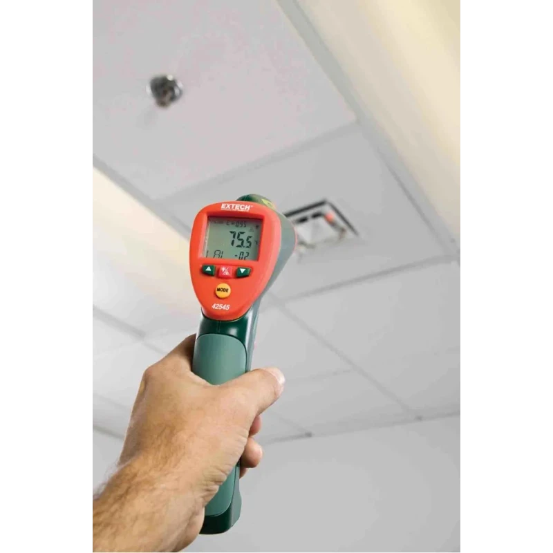 Extech High Temperature Infrared Thermometer, -50 °C to 1000 °C Range, ±2 °C Accuracy, Adjustable Emissivity, Laser 42545