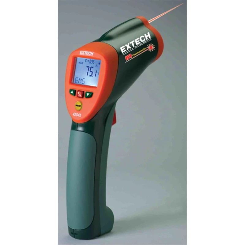 Extech High Temperature Infrared Thermometer, -50 °C to 1000 °C Range, ±2 °C Accuracy, Adjustable Emissivity, Laser 42545