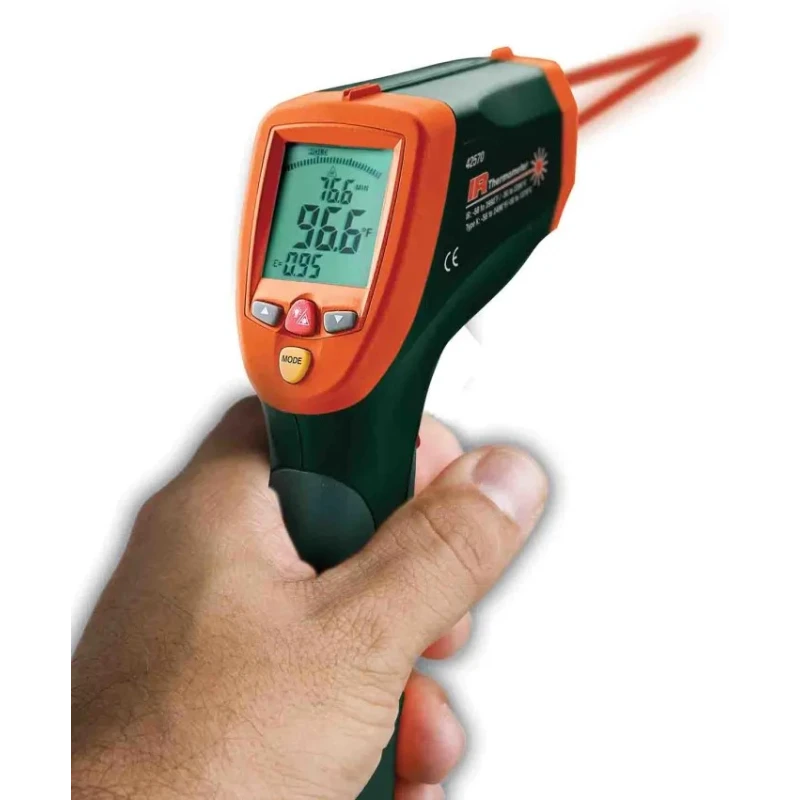 Extech Dual Laser Infrared Thermometer -50 °C to 2200 °C Range, Adjustable Emissivity 0.1-1, 2 °F Accuracy, Model 42570
