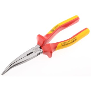 RS PRO 1-Piece Bent Nose Long Nose Plier Smooth Steel Dual Component Handle VDE 1000V Approved 200mm 496-993