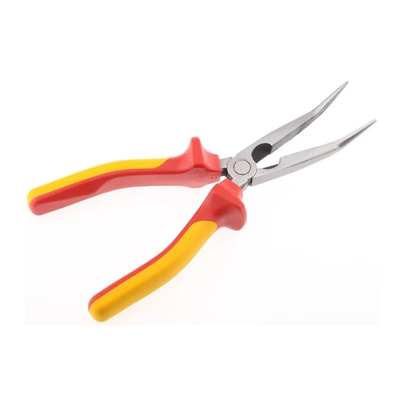 RS PRO 1-Piece Bent Nose Long Nose Plier Smooth Steel Dual Component Handle VDE 1000V Approved 200mm 496-993