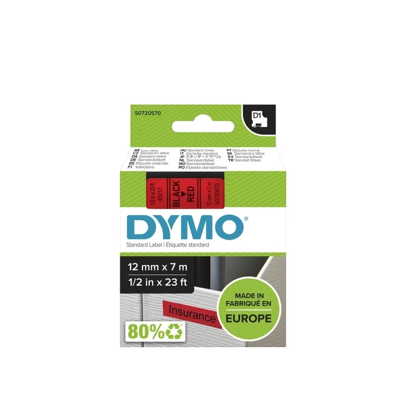 Dymo Black on Red Label Printer Tape 7 m Length 12 mm Width S0720570