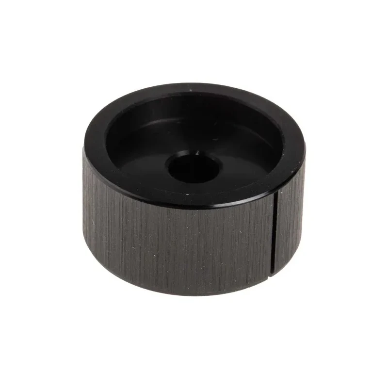 RS PRO 28 mm Knob Diameter Black Aluminium Potentiometer Knob for 6.4 mm Circular Shaft 498-823