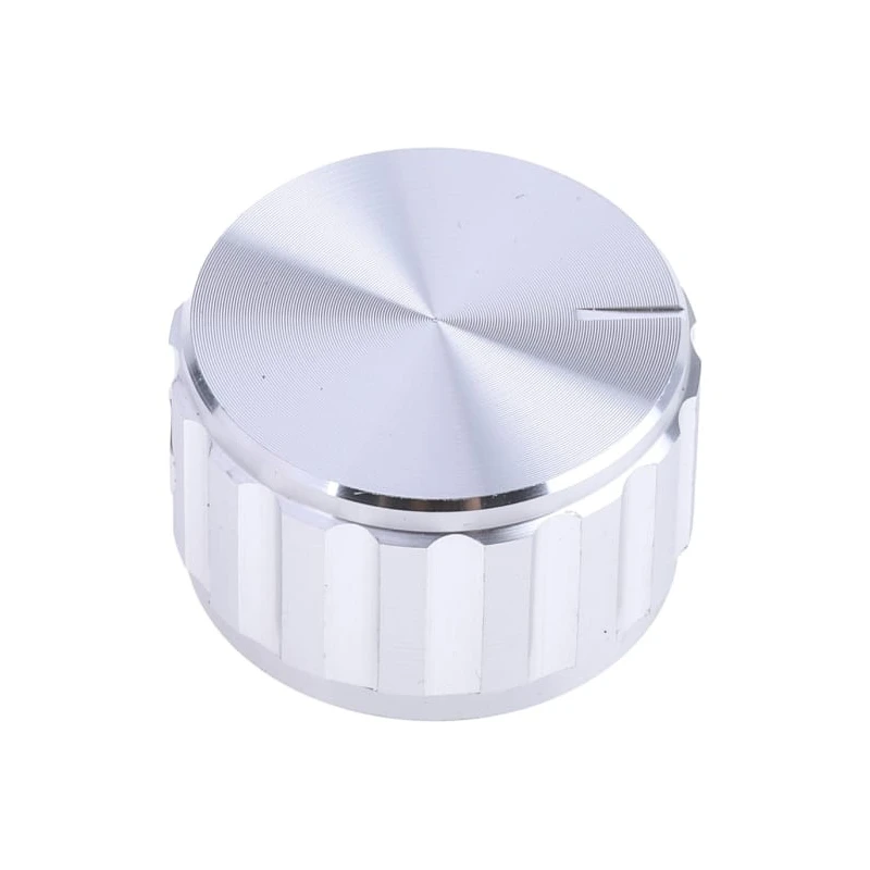 RS PRO 25 mm Knob Diameter Silver Aluminium Potentiometer Knob for 6.4 mm Circular Shaft 498-867