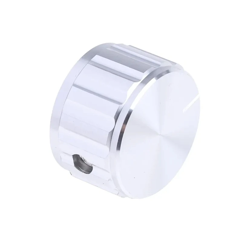 RS PRO 25 mm Knob Diameter Silver Aluminium Potentiometer Knob for 6.4 mm Circular Shaft 498-867